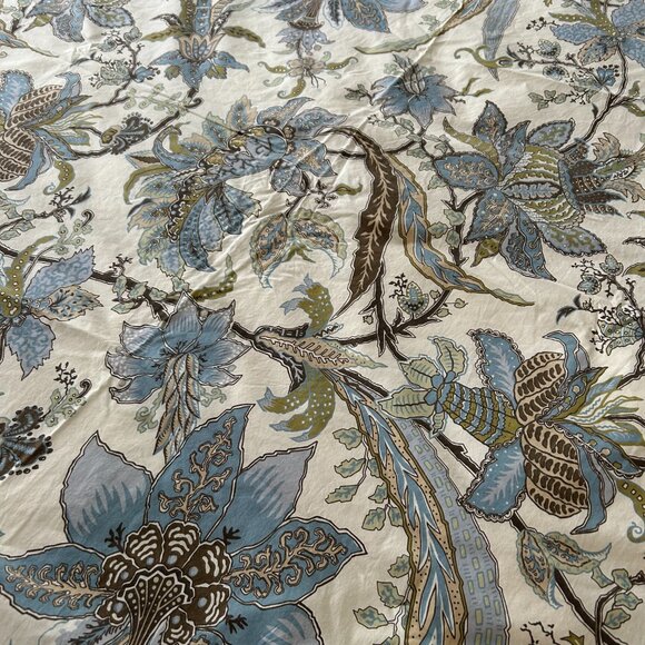 Duvet Cover Queen Size 100% Cotton Blue Cream Gold Floral Reversable - Picture 8 of 8